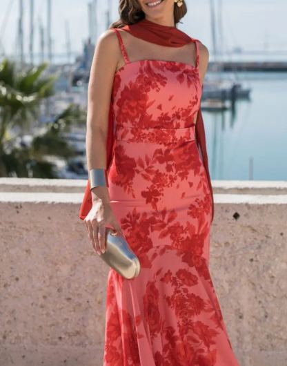Coral Floral Midi Dress