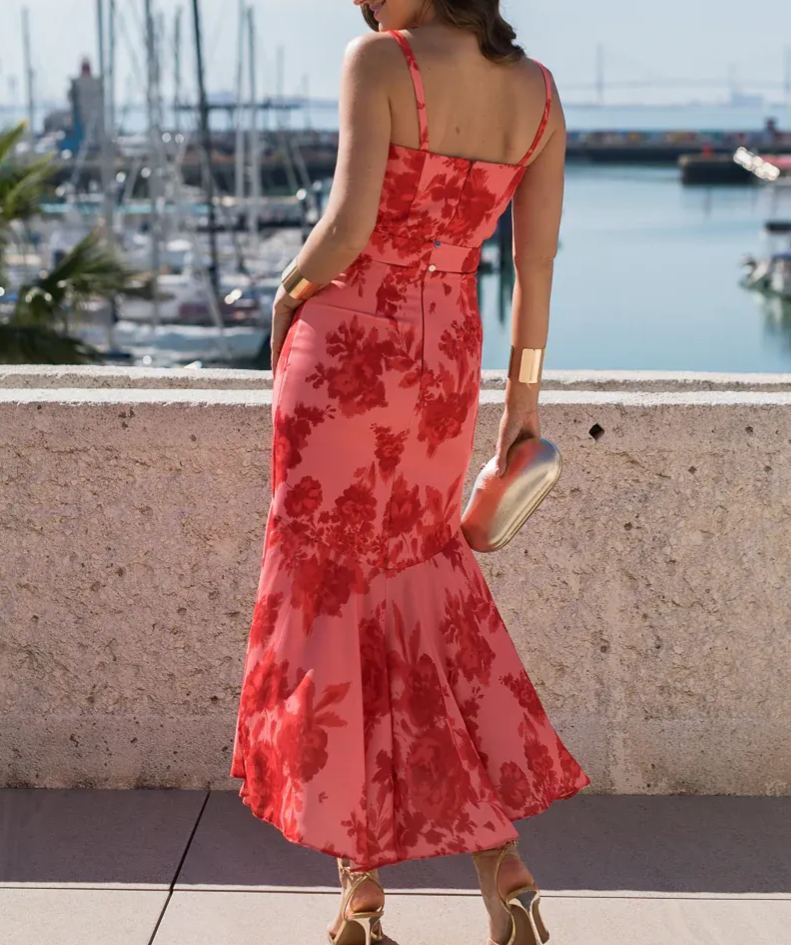 Coral Floral Midi Dress