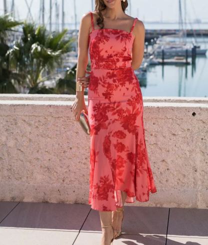 Coral Floral Midi Dress