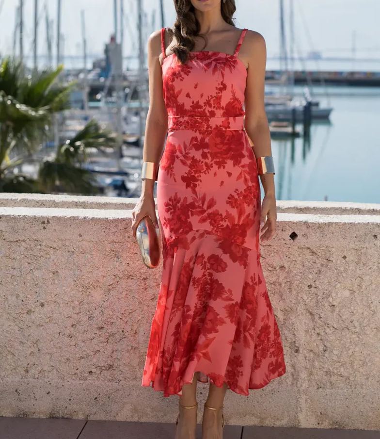 Coral Floral Midi Dress