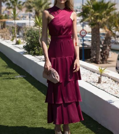 Tiered Ruffle Open-Back Midi Dress