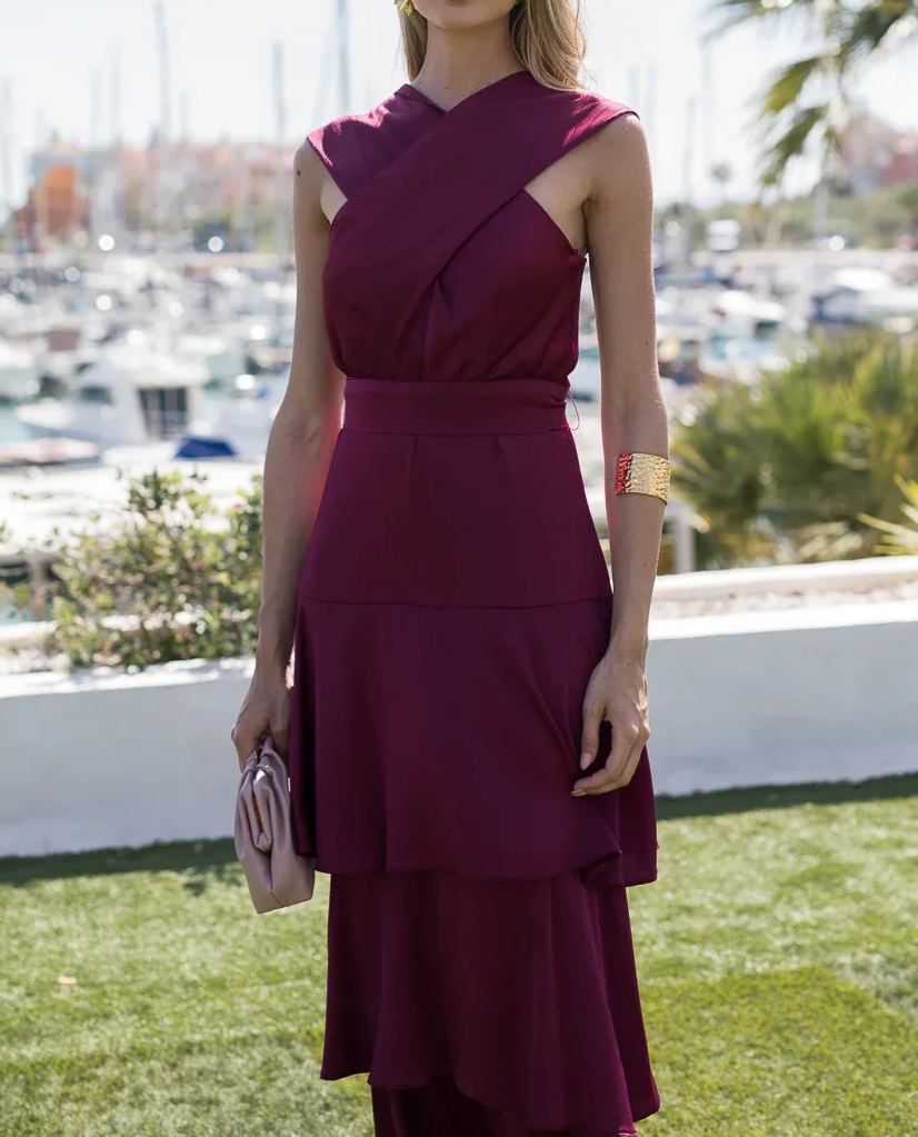 Tiered Ruffle Open-Back Midi Dress