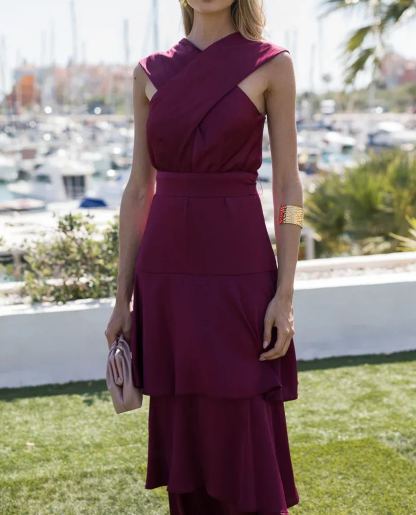 Tiered Ruffle Open-Back Midi Dress