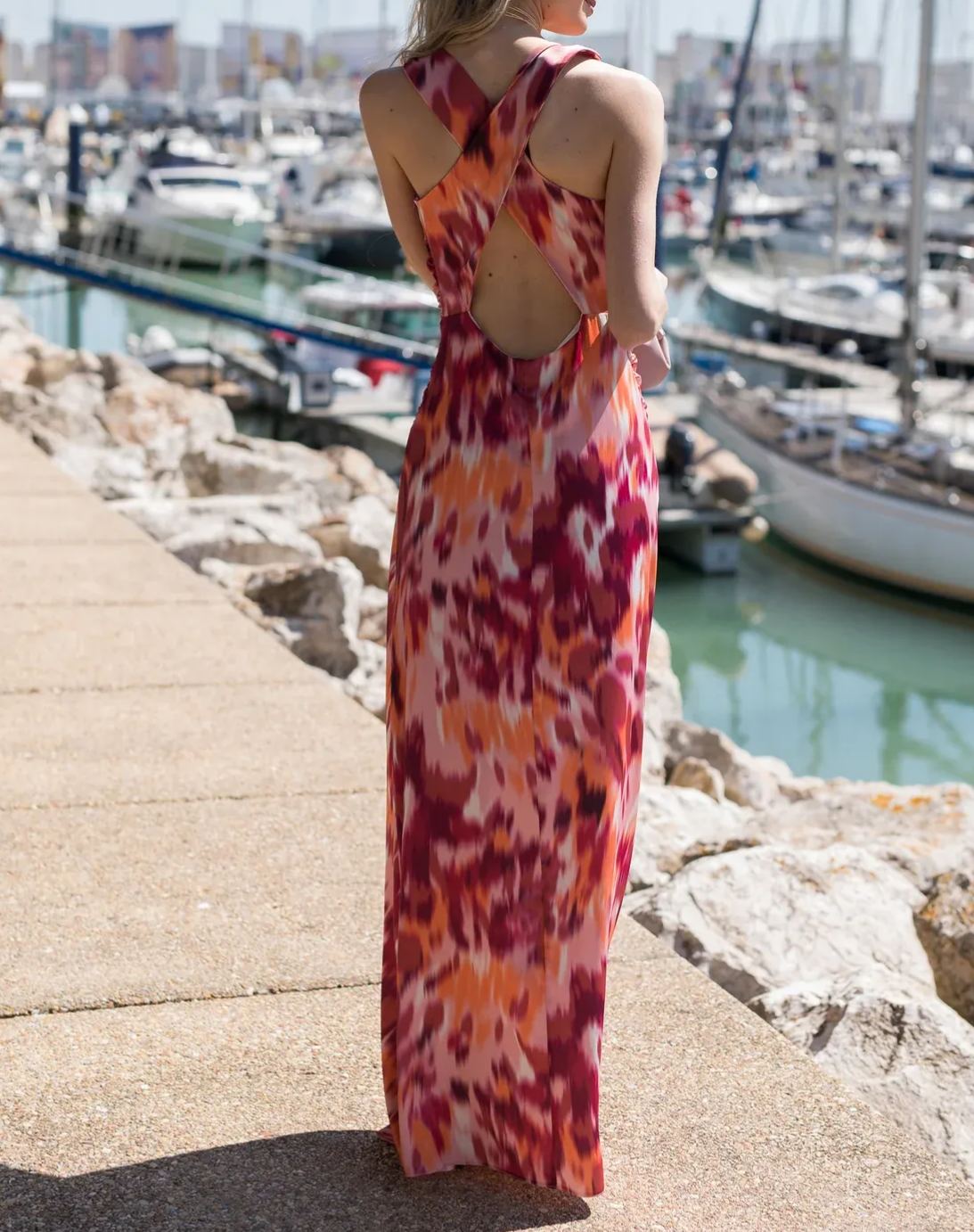 Backless Maxi Dress with Crisscross Design