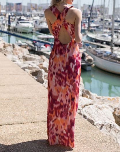 Backless Maxi Dress with Crisscross Design