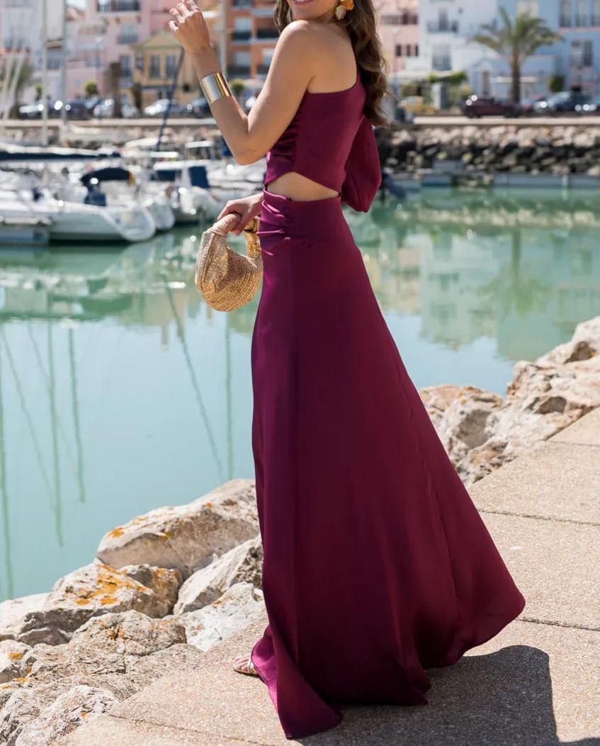 Purple Satin One-Shoulder Dress