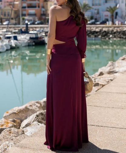 Purple Satin One-Shoulder Dress