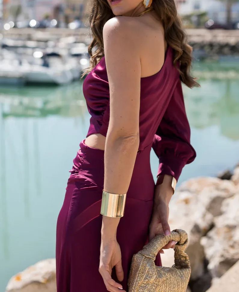 Purple Satin One-Shoulder Dress