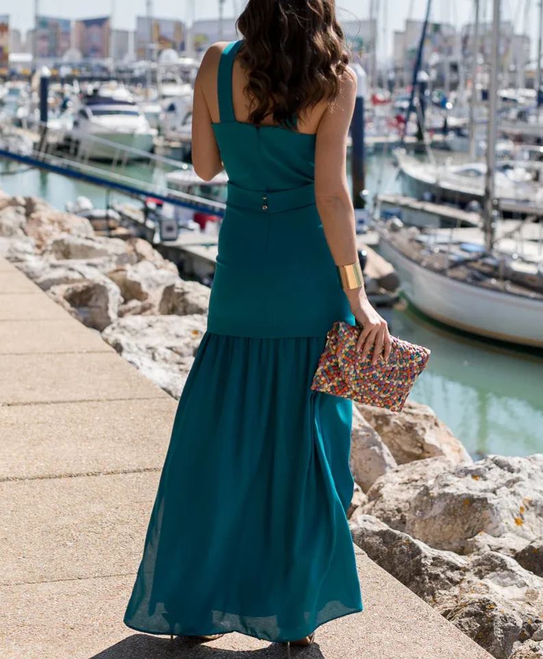Ocean Green Double-Layered Halter Maxi Dress