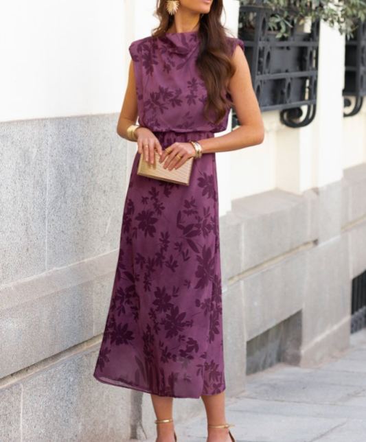 Vintage Purple Floral Print Dress