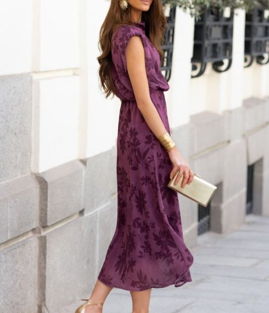 Vintage Purple Floral Print Dress