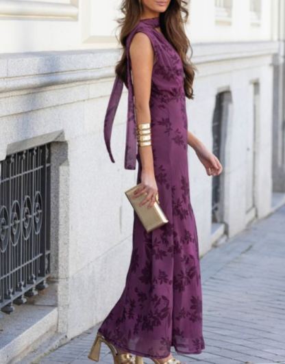 Flocked Print Sleeveless Maxi Dress