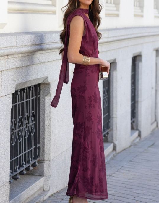 Flocked Print Sleeveless Maxi Dress