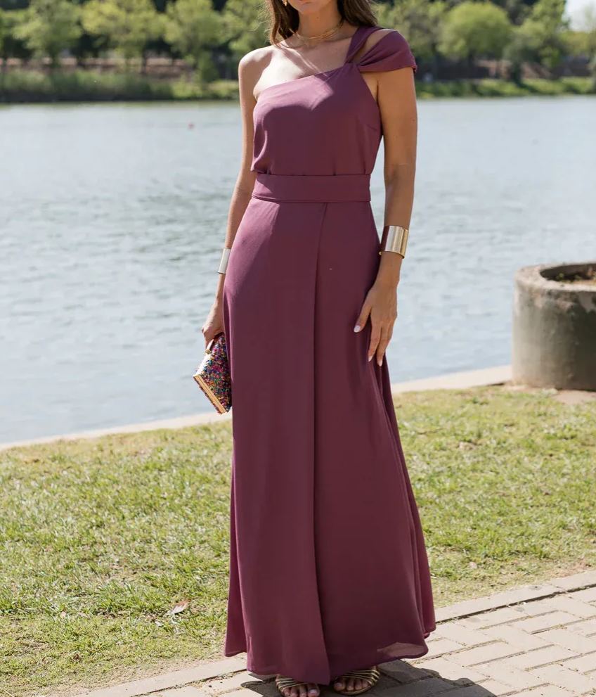 Long Asymmetrical Double-Shoulder Dress