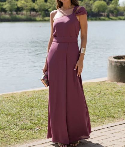 Long Asymmetrical Double-Shoulder Dress