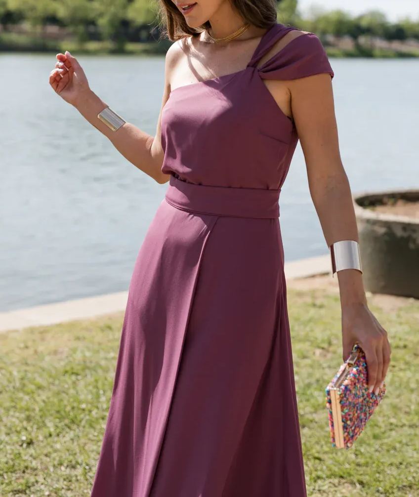 Long Asymmetrical Double-Shoulder Dress