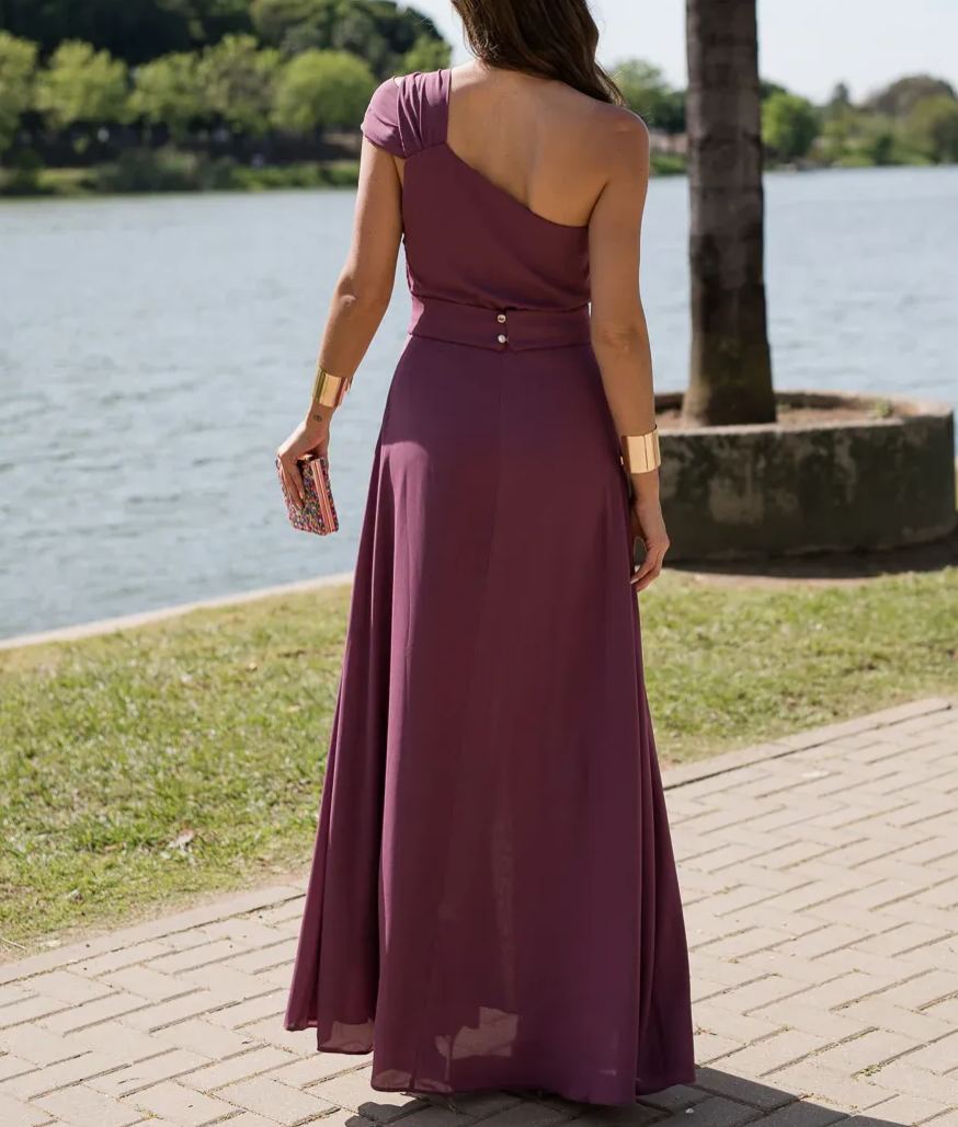 Long Asymmetrical Double-Shoulder Dress