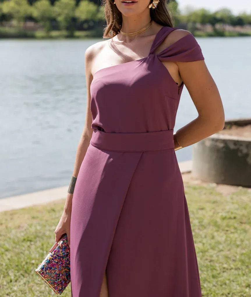 Long Asymmetrical Double-Shoulder Dress