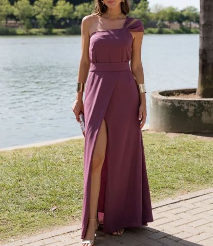 Long Asymmetrical Double-Shoulder Dress