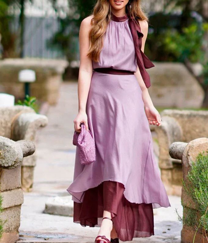 Lilac Purple Halter Neck Loose Dress