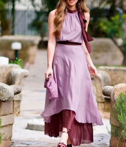 Lilac Purple Halter Neck Loose Dress