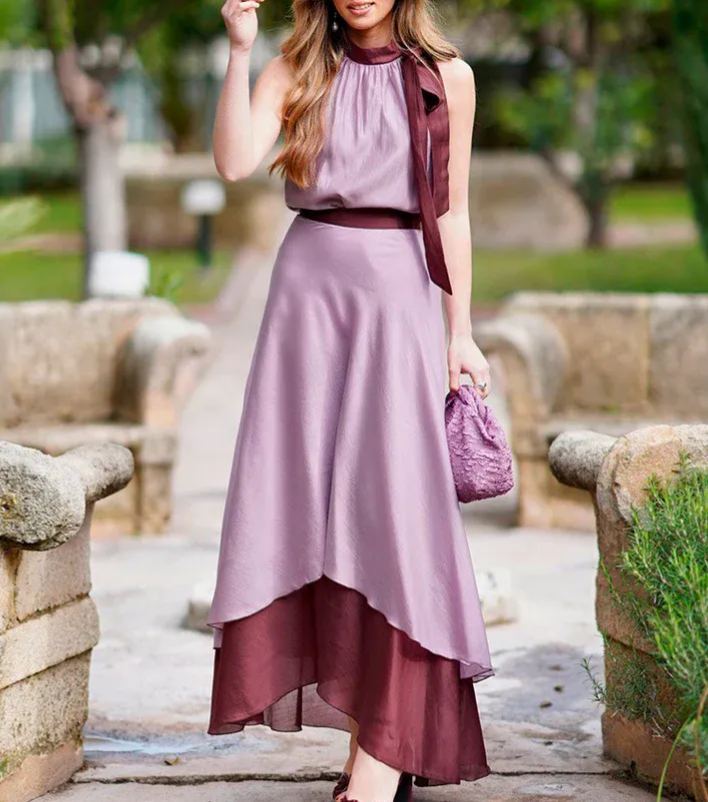 Lilac Purple Halter Neck Loose Dress