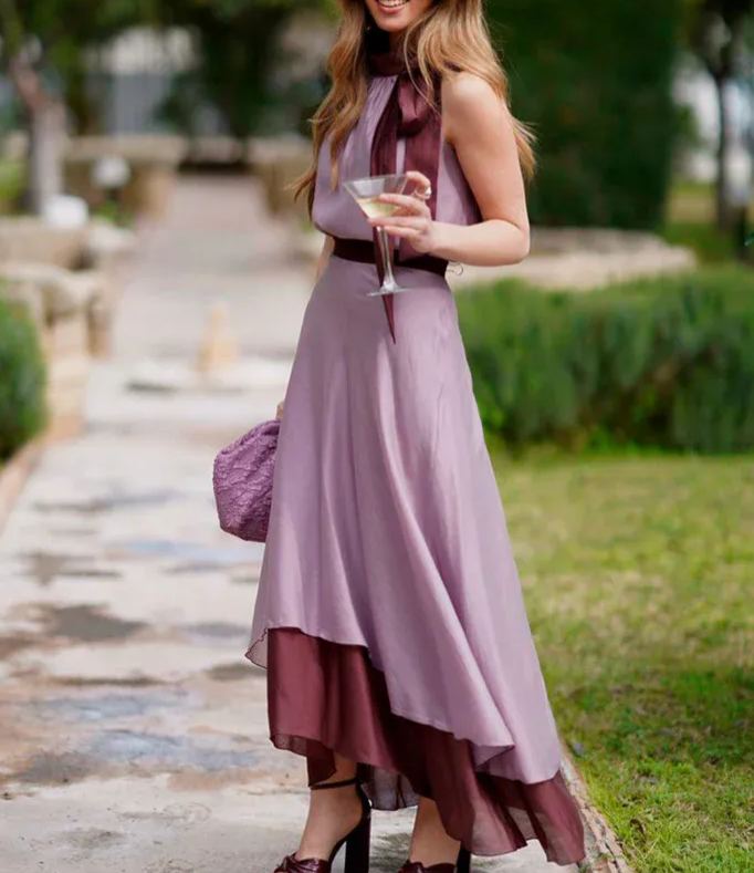 Lilac Purple Halter Neck Loose Dress