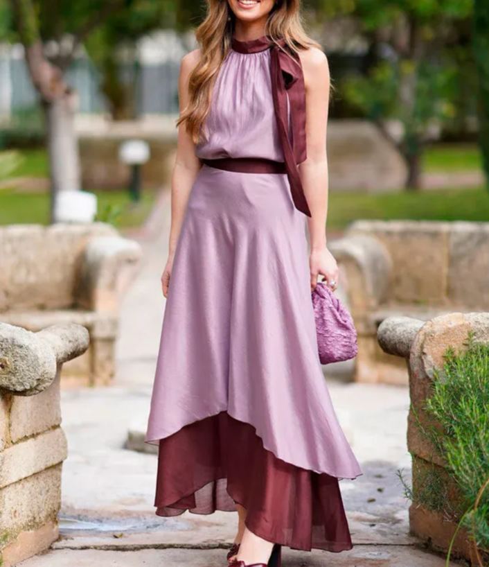Lilac Purple Halter Neck Loose Dress
