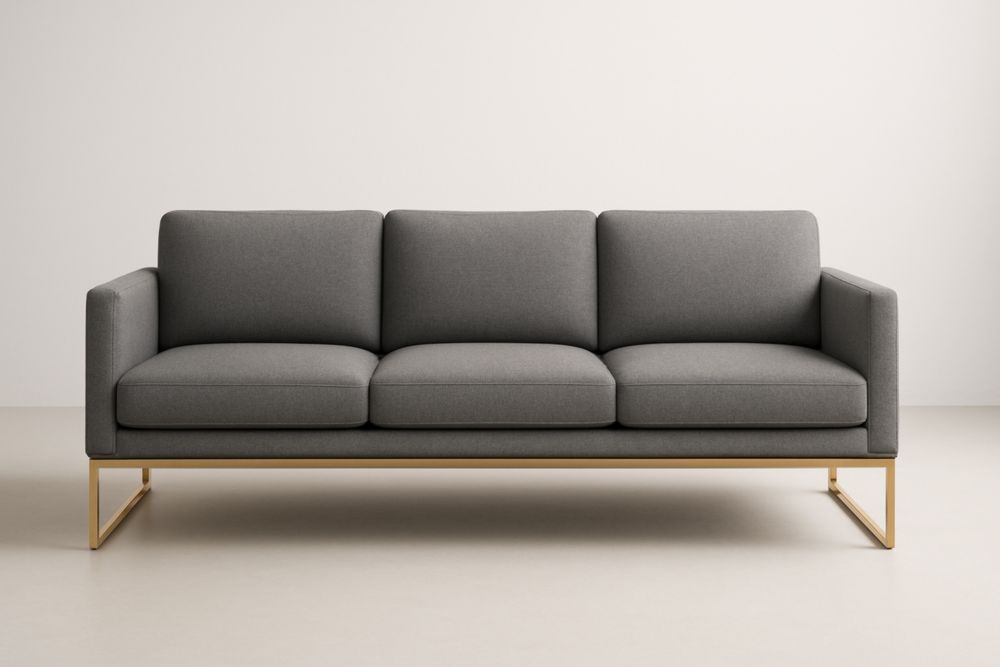 Canapé 3 places tissu polyester gris structure métallique