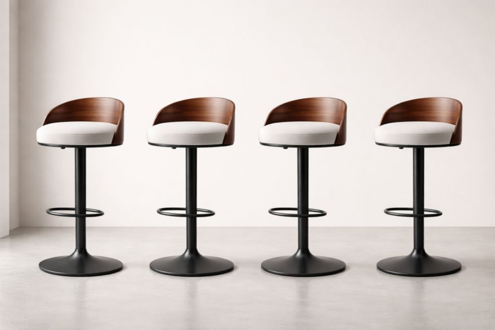 Tabourets de Bar Réglables en Bois et Tissu