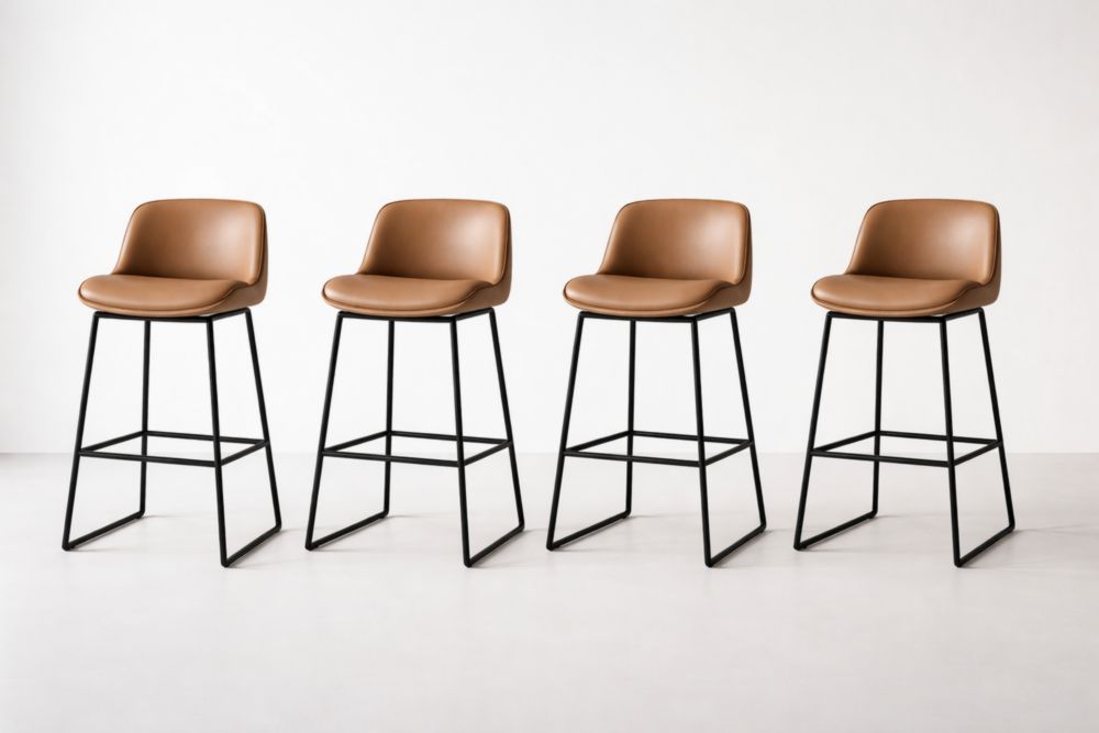 Set de 4 Tabourets de Bar en Similicuir Marron avec Structure Métal