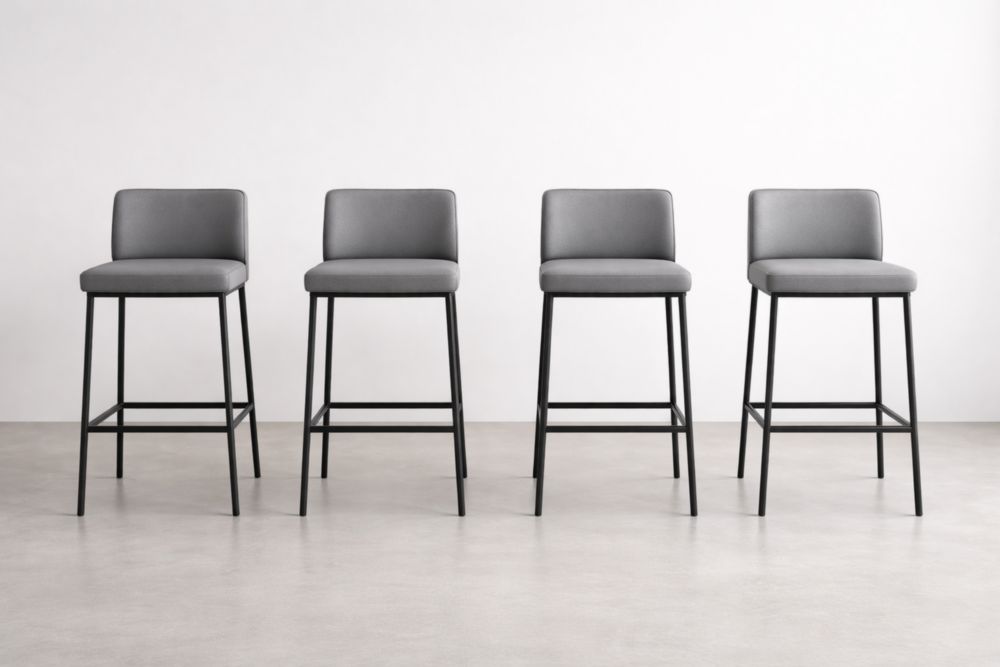 Tabourets de bar en métal avec revêtement en similicuir gris (lot de 4)