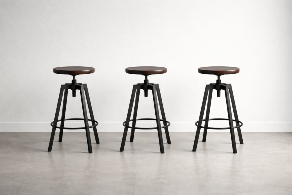 Tabouret de Bar Réglable en Bois et Métal Noir