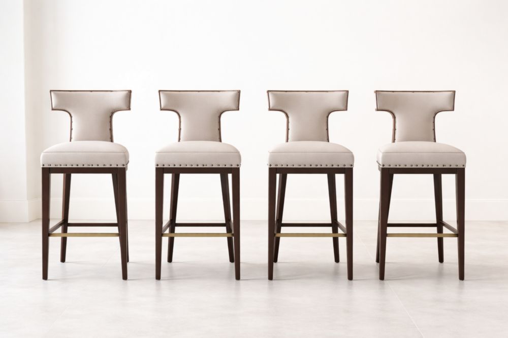 Ensemble de 4 Tabourets de Bar en Bois et Tissu Beige