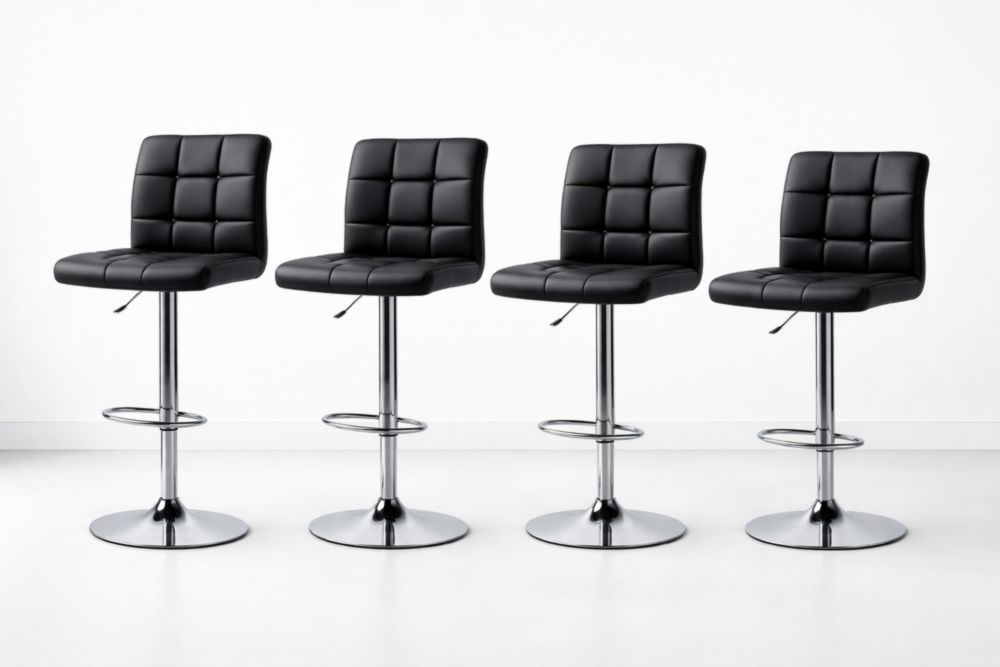 Lot de 4 Tabourets de Bar Réglables en Hauteur Cuir Synthétique Noir Métal