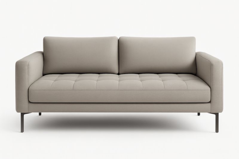 Canapé 3 places tissu beige pieds en métal