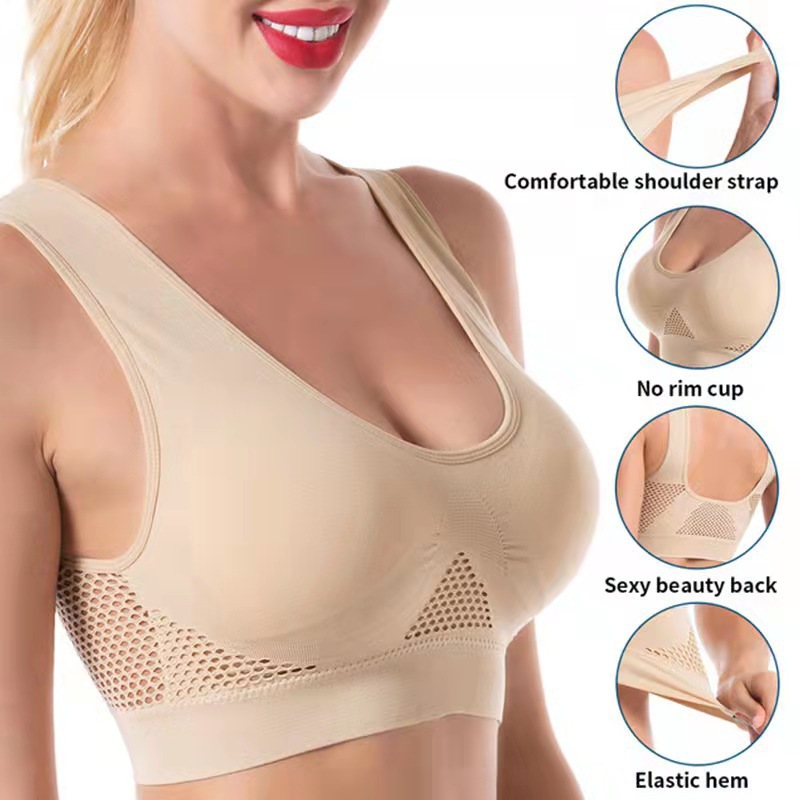 Large size breathable sports bra without underwire