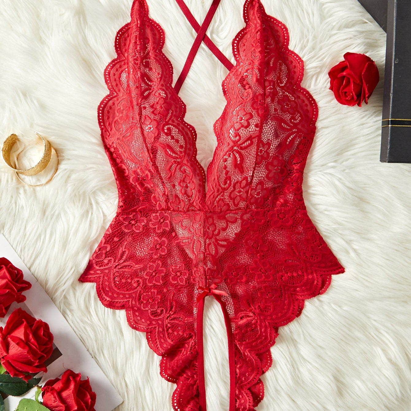 Model LT701Cross Hollow Crotchless Fishnet Bodysuits-lovelira