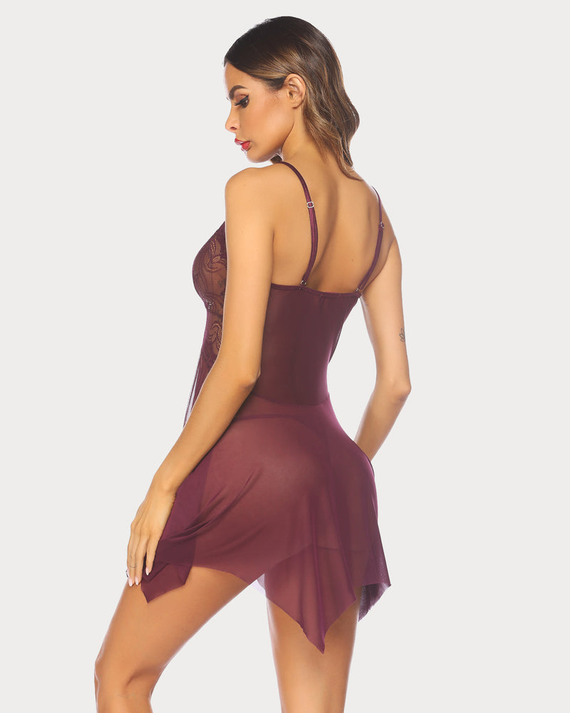 Plus Size Lingeries Lace Print Babydoll Outfits-lovelira