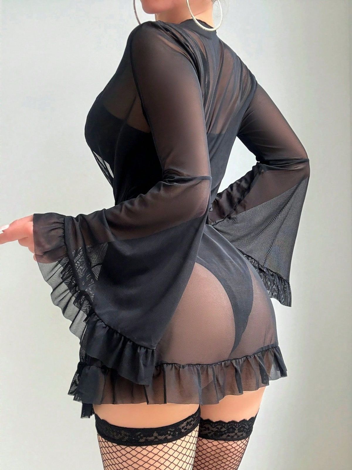 1960s Solid Sheer Lace Patchwork Sleepwear Set - vintage nightgown, retro sleepwear