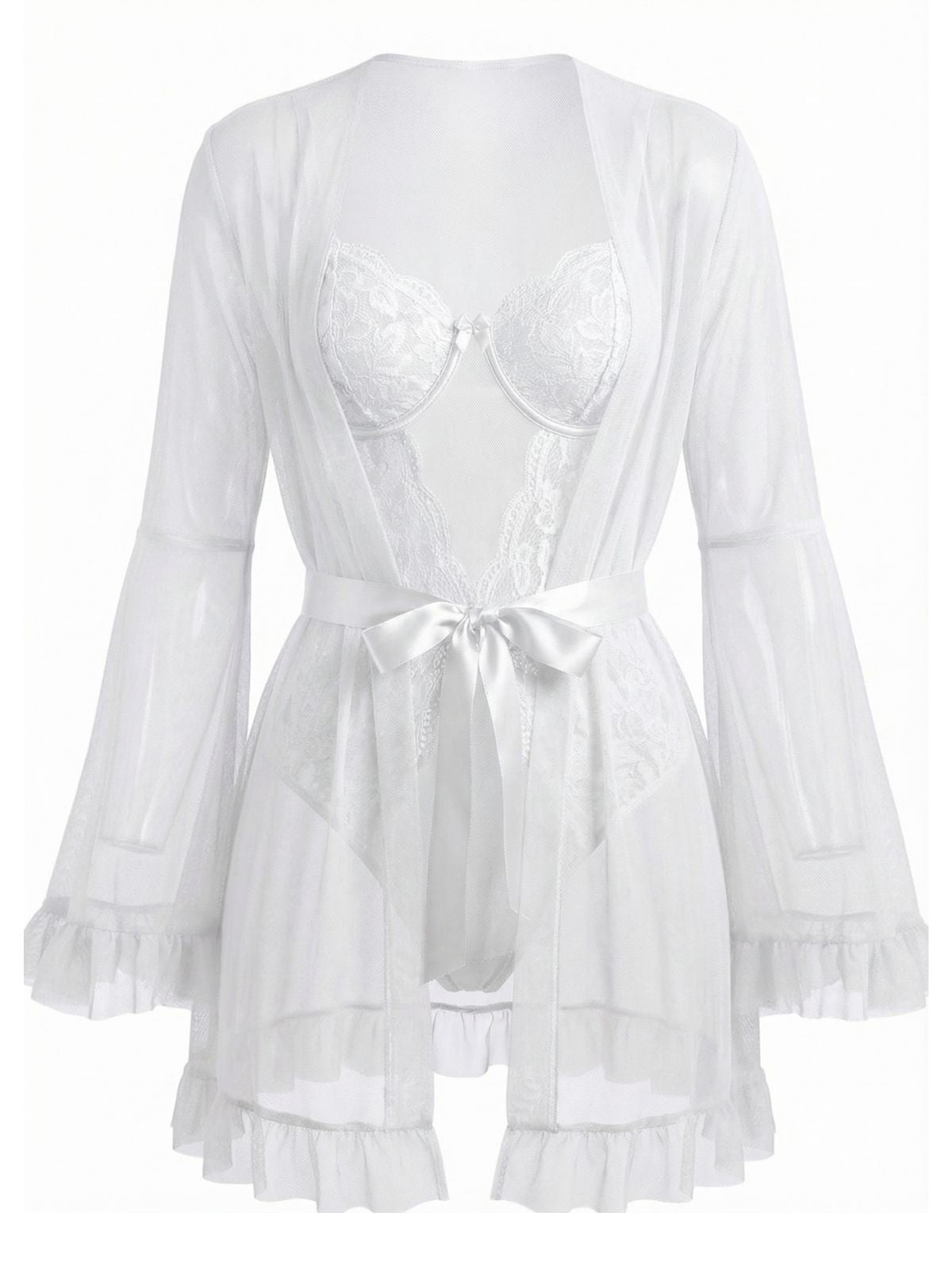 1960s Solid Sheer Lace Patchwork Sleepwear Set - vintage nightgown, retro sleepwear