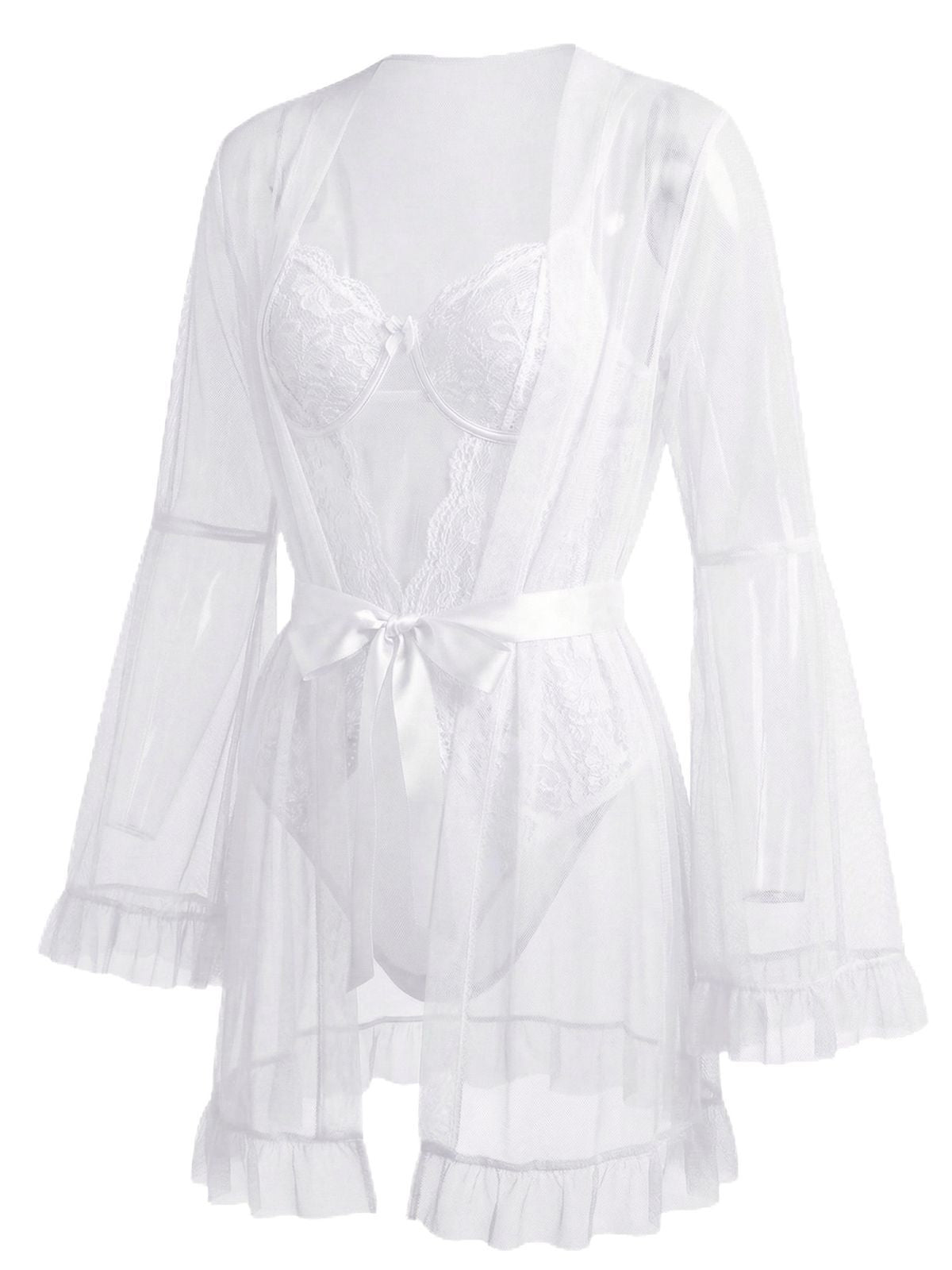 1960s Solid Sheer Lace Patchwork Sleepwear Set - vintage nightgown, retro sleepwear