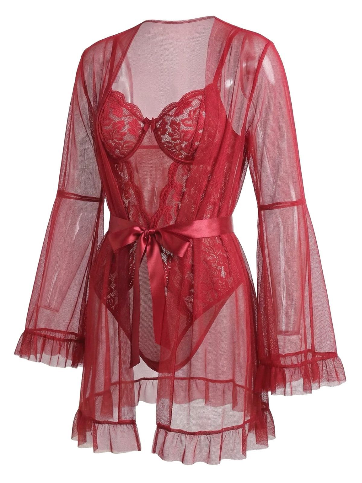 1960s Solid Sheer Lace Patchwork Sleepwear Set - vintage nightgown, retro sleepwear
