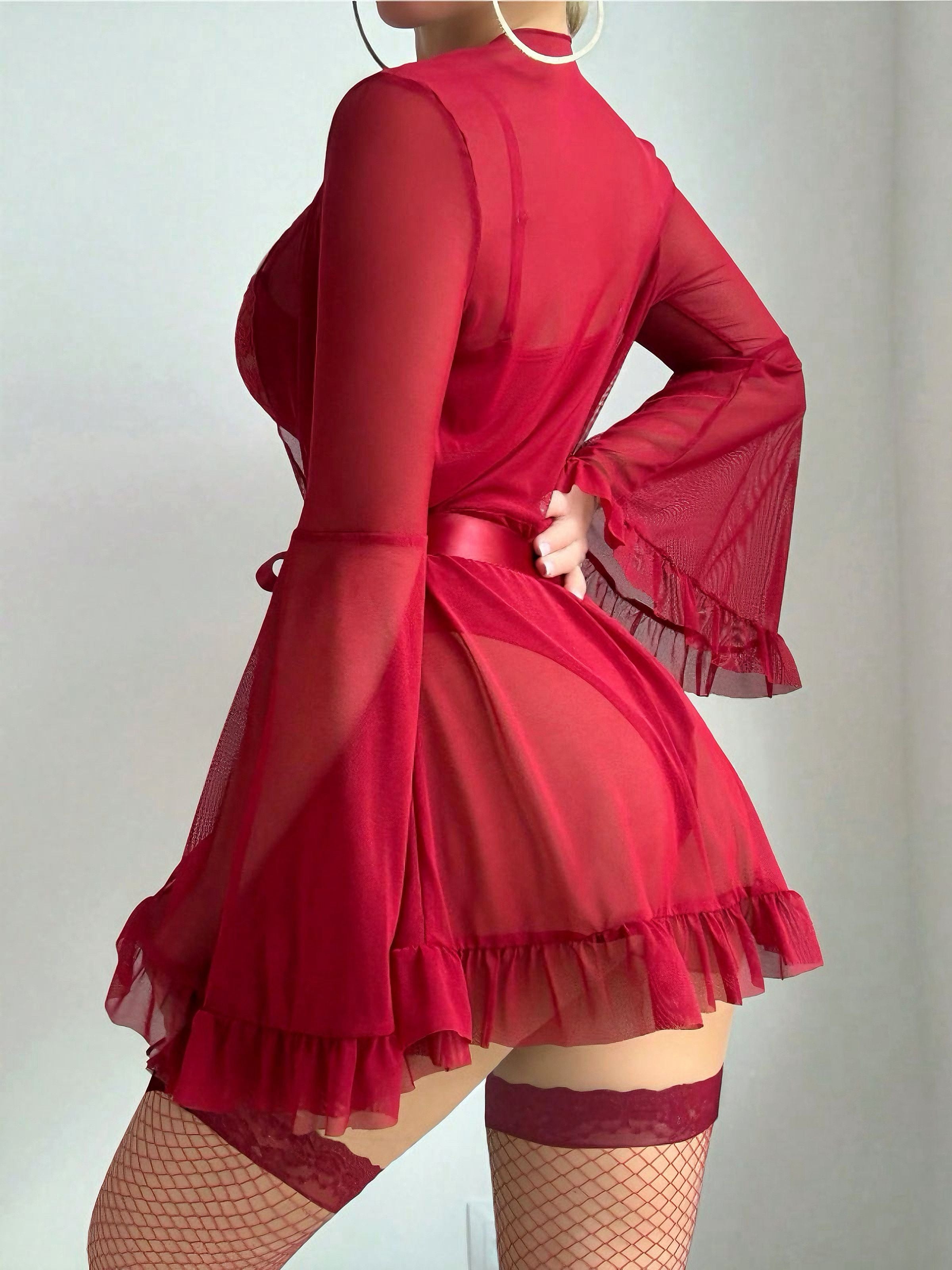 1960s Solid Sheer Lace Patchwork Sleepwear Set - vintage nightgown, retro sleepwear