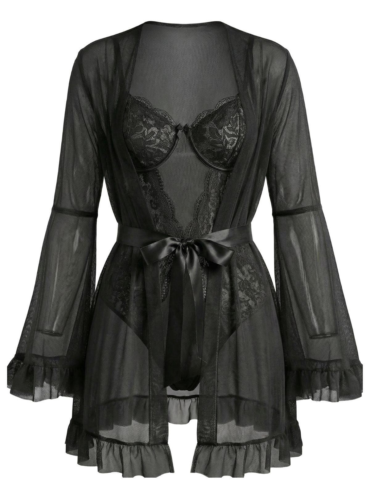 1960s Solid Sheer Lace Patchwork Sleepwear Set - vintage nightgown, retro sleepwear