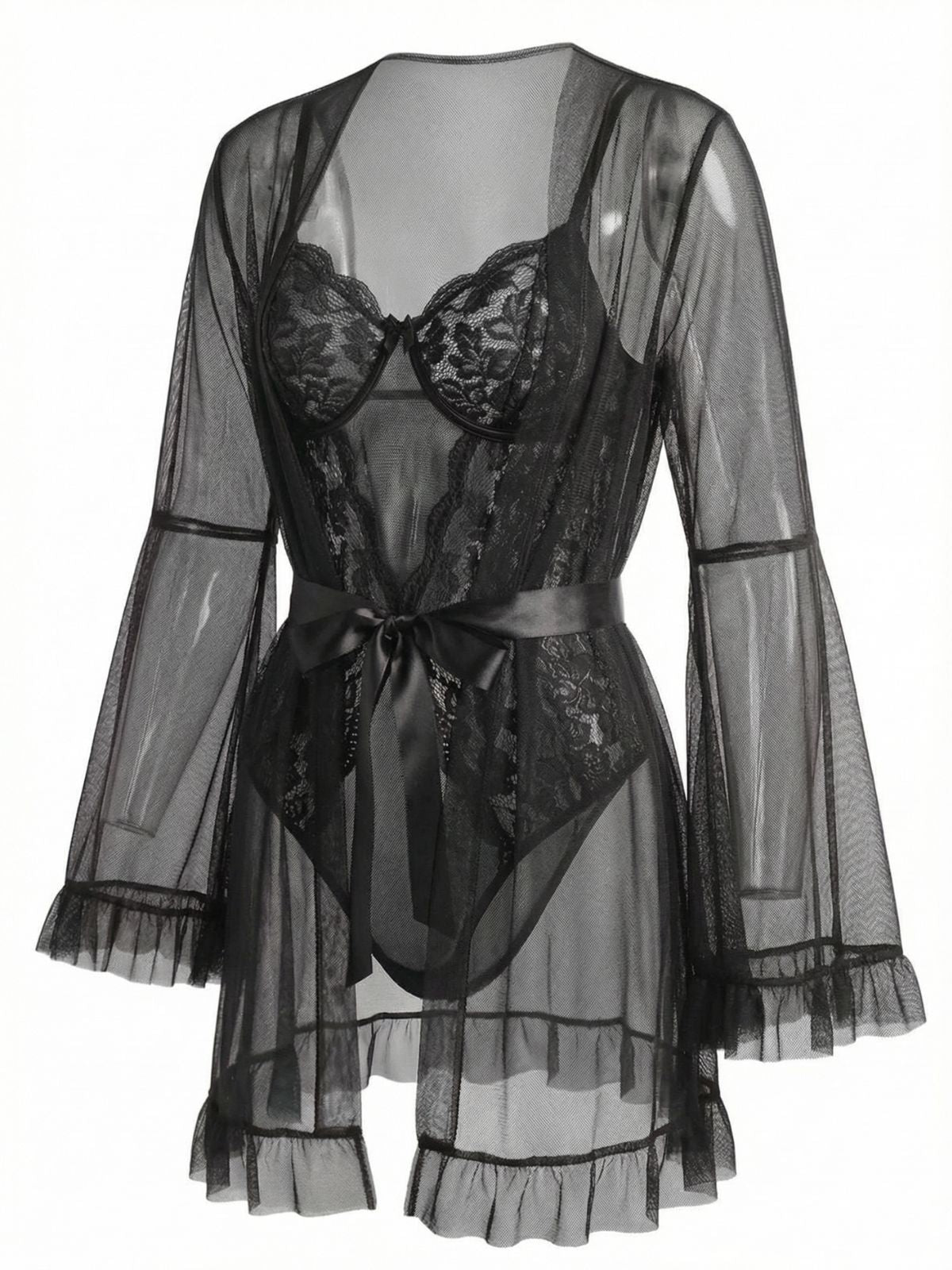 1960s Solid Sheer Lace Patchwork Sleepwear Set - vintage nightgown, retro sleepwear