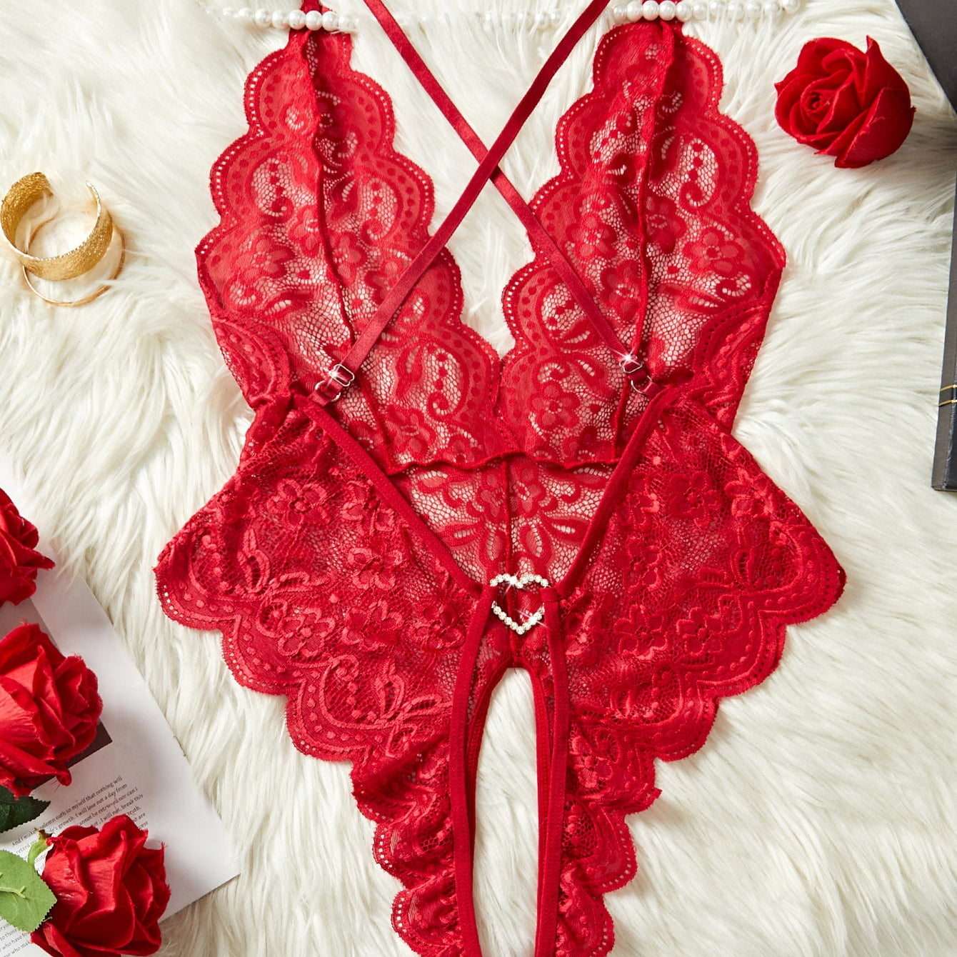 Model LT701Cross Hollow Crotchless Fishnet Bodysuits-lovelira