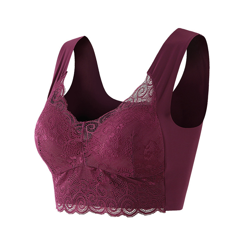 Gathered Thin Lace Large Size Sports Bra Without Wire