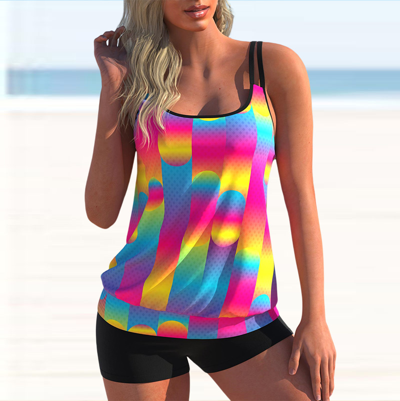 New Women Fashion Sexy Plus Size Two Piece Personality Print Camisole Swimsuit with Skirt Lady Swimming Suit Swimwear Bachwear-colinskeirs