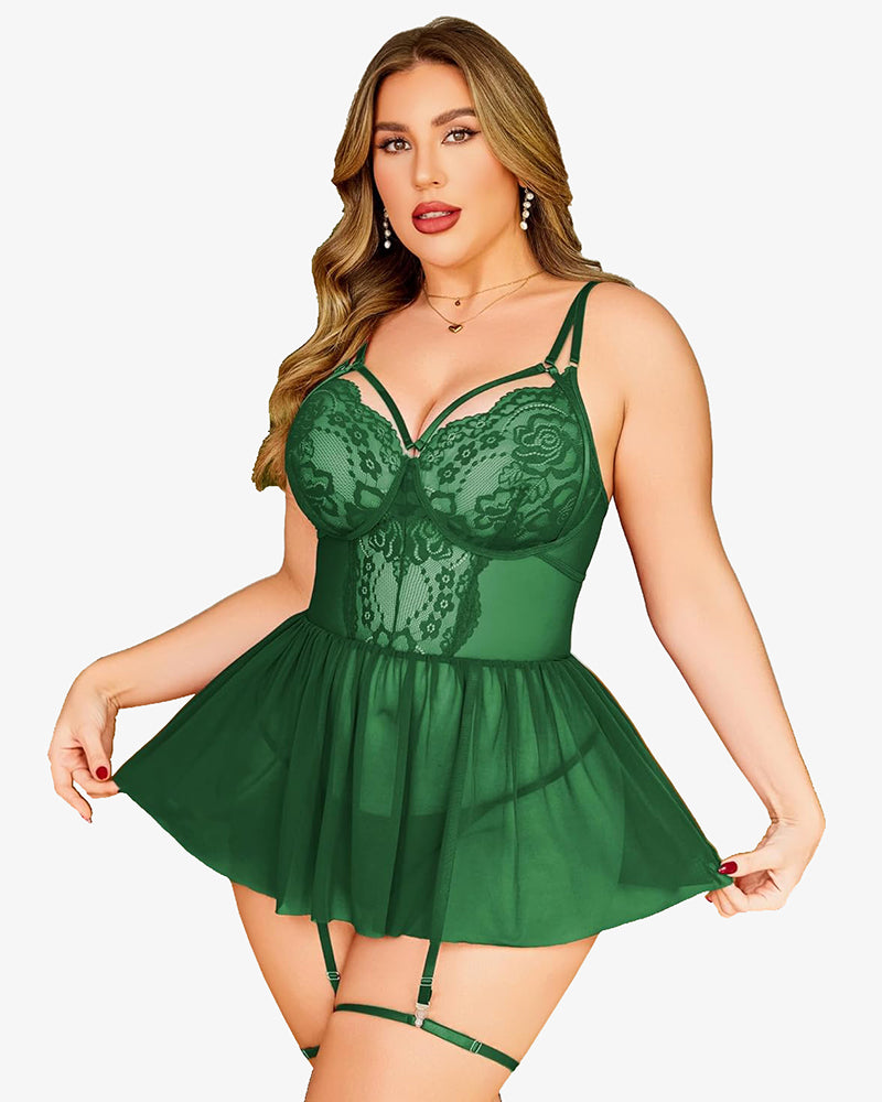 Plus Size Lace Babydoll Boudoir Nighty-lovelira